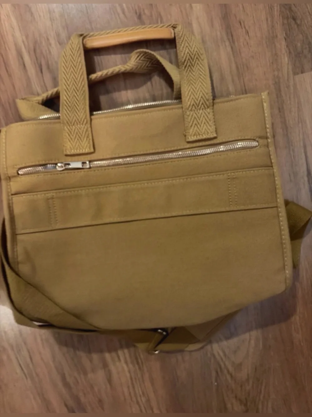 Canvas Messenger Bag in Tan with Front Organizer - Unbranded